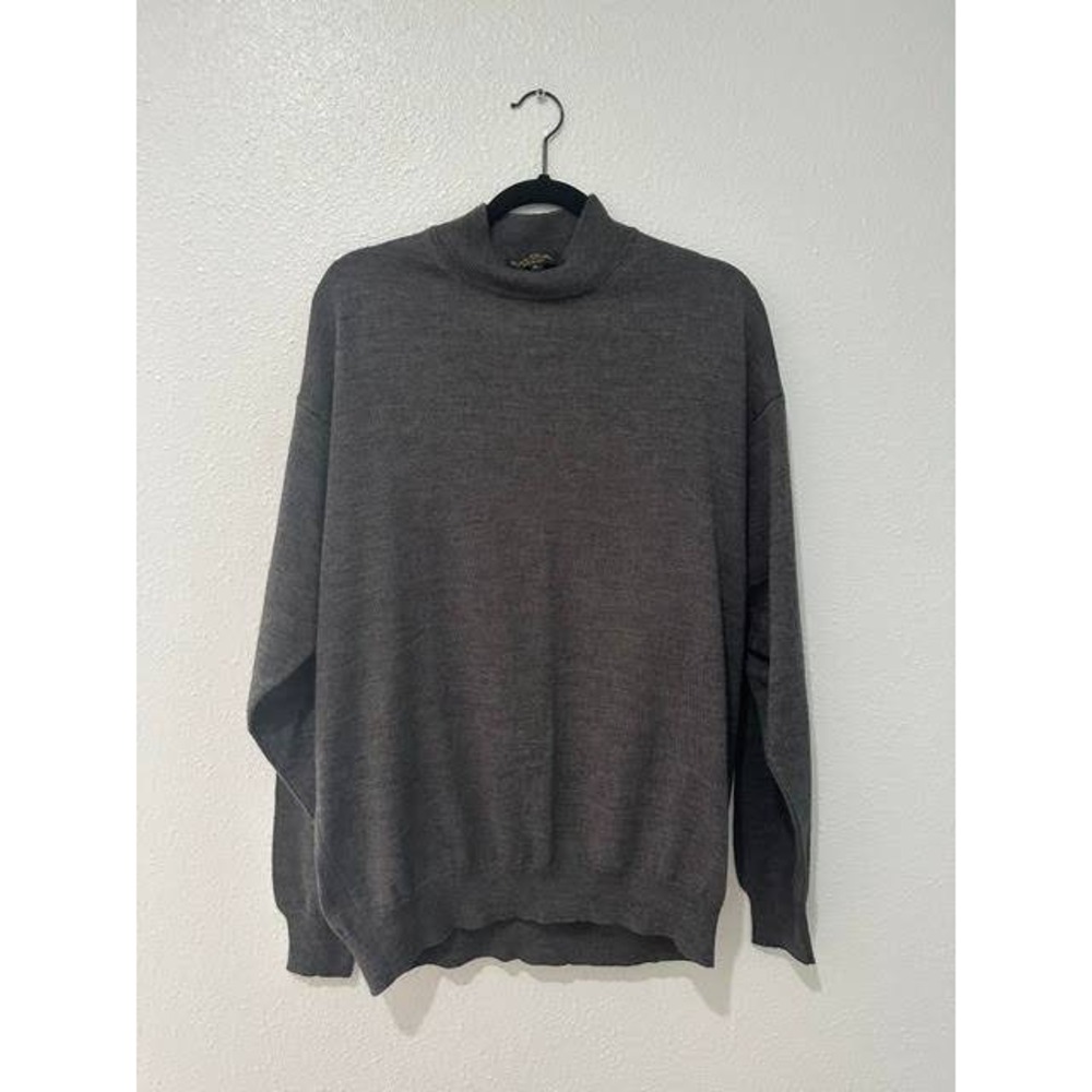 Alan Stuart Men XL Mock Neck Sweater Charcoal Gray Made in Italy Knit Pullover